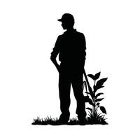 silueta de hombre jardinería con herramientas vector