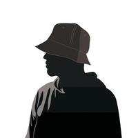 Cool man wearing bucket hat silhouette isolated vector