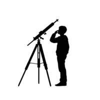 Astronomer Adjusting Telescope Silhouette vector