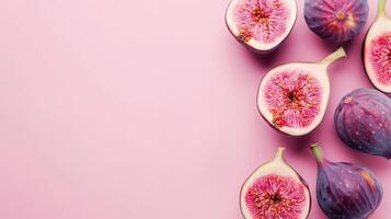 Fig fruits top view on the pastel background photo