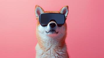 Akita Inu dog with 3d VR glasses on the isolated background photo