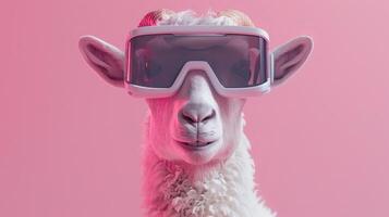 Sheep with 3d VR glasses on the isolated background photo