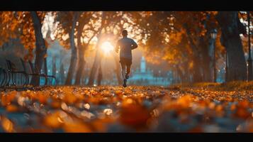 A man runs in the park in the morning photo