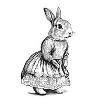 Rabbit in dress retro sketch hand drawn illustration vector