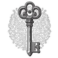 Vintage key sketch hand drawn heraldry illustration vector