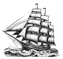 Ship sailboat vintage sketch hand drawn illustration vector