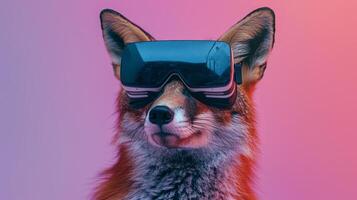 Fox with 3d VR glasses on the isolated background photo