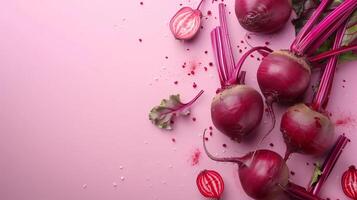 Beetroot vegetables healthy food top view on the pastel background photo