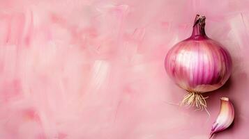 Onion vegetable top view on the pastel background photo