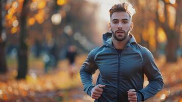 retrato de un hombre corriendo en el parque en el Mañana foto