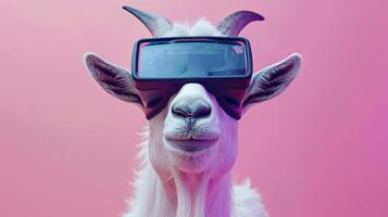 Goat with 3d VR glasses on the isolated background photo