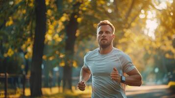 retrato de un hombre corriendo en el parque en el Mañana foto