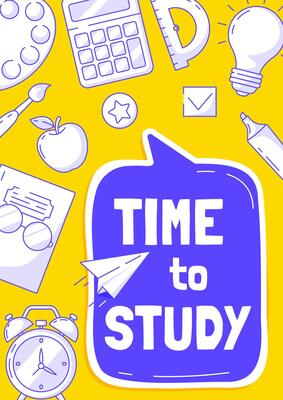 Back to school poster, modern minimalist design with school supplies line pattern, speech bubble. Time to study , education concept. a4 format. For banner, cover, web, flyer, business