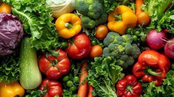 Top view variety of colorful fresh vegetables on the isolated background photo