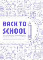 Back to school poster, blue modern minimalist design with school supplies line pattern. Education, learning, knowledge concept. a4 format. For banner, cover, web, flyer, business vector