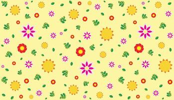 Illustration pattern, Repeating of abstract multicolor flower with leaf on soft yellow background. vector