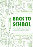 Back to school poster, green modern minimalist design with school supplies line pattern. Education, learning, knowledge concept. a4 format. For banner, cover, web, flyer, business vector