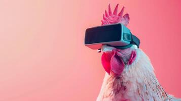 Chicken with 3d VR glasses on the isolated background photo