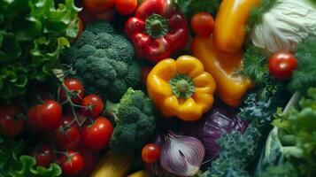 Top view variety of colorful fresh vegetables on the isolated background photo