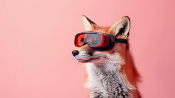 Fox with 3d VR glasses on the isolated background photo