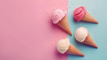 Ice cream summer dessert top view background photo