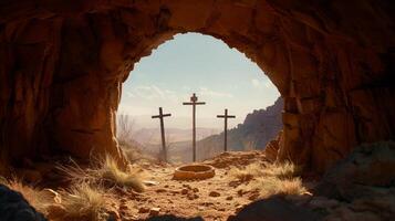Cristo es resucitado, el tumba de Jesús, Pascua de Resurrección paisaje foto
