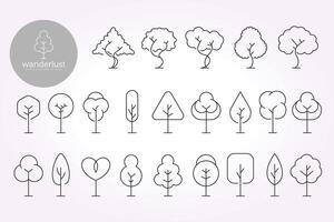 tree line art icon logo template bundle collection. illustration design pack of forest elements vector