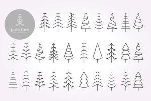 pine tree line art icon logo template bundle set. simple pine design illustration pack vector