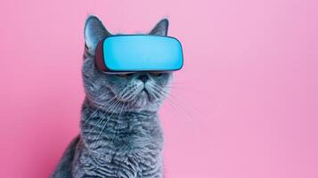 Cat with 3d VR glasses on the isolated background photo