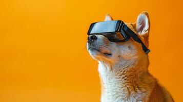 Akita Inu dog with 3d VR glasses on the isolated background photo