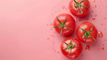 Tomatoes vegetables healthy food top view on the pastel background photo