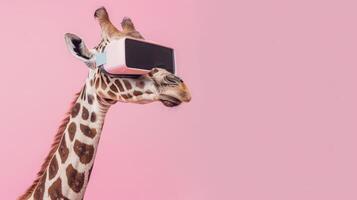 Giraffe with 3d VR glasses on the isolated background photo