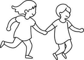 two children running together coloring page vector