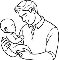 father holding baby coloring pages vector