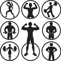 set of fitness wellness icon illustration on white background vector