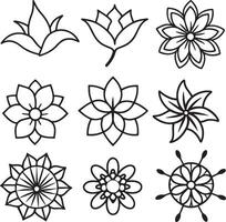 set of flowers outline illustration on white background vector