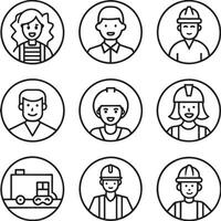 set of worker icon line art illustration on white background vector