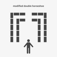 Modified double horseshoe seating arrangements. Plan of seats in classroom, seminar or banquet. Scheme, blueprint, architectural plan. illustration vector