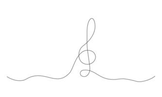 Hand drawn treble clef one line. Continuous Music key note icon. Thin line of treble clef. Melody concept. illustration vector
