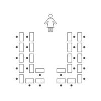 Modified double horseshoe seating arrangements line icon. Plan of seats in classroom, seminar or banquet. Scheme, blueprint, architectural plan. illustration vector