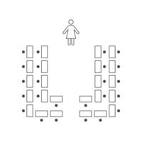 modificado doble herradura asientos preparativos línea icono. plan de asientos en aula, seminario o banquete. esquema, Plano, arquitectónico plan. ilustración vector