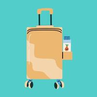 Summer vacation element of cartoon suitcase with sticker or abstract pattern and drink vector