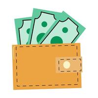 dinero billetera con verde dinero en efectivo, en línea pago concepto. aislado ilustración. vector