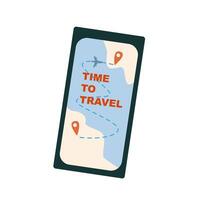 Summer vacation plane journey element - mobile phone with map with airplane vector