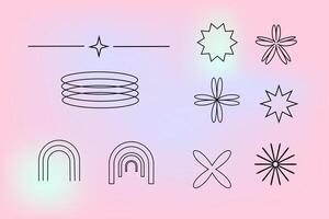 y2k retro elements set, 90s or 2000s elements of stars, shapes in minimalistic style vector