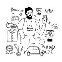 happy fathers day elements doodle design, celebration accessories vector