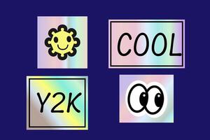 y2k elements set with gradient, hologram stickers in futuristic retro style vector