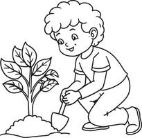 niño plantando un árbol aislado en blanco antecedentes vector