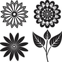 Set of floral elements for design. illustration. Black and white. vector