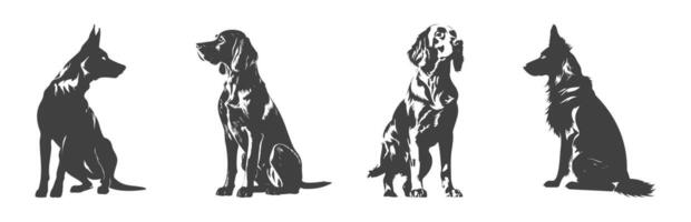 set of dog animal silhouettes vector